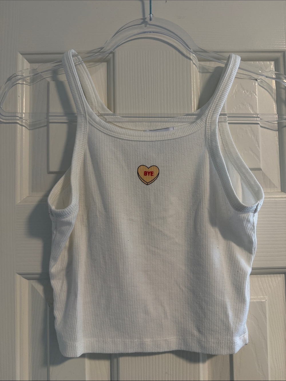 Princess Polly White Ribbed Crop Tank with Heart 'BYE' Patch